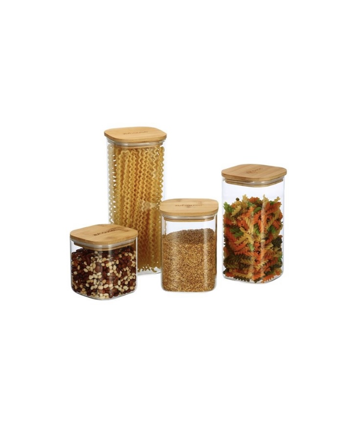 Zuhause – Nature Square Glass Canister with Bamboo Lid Set of 4