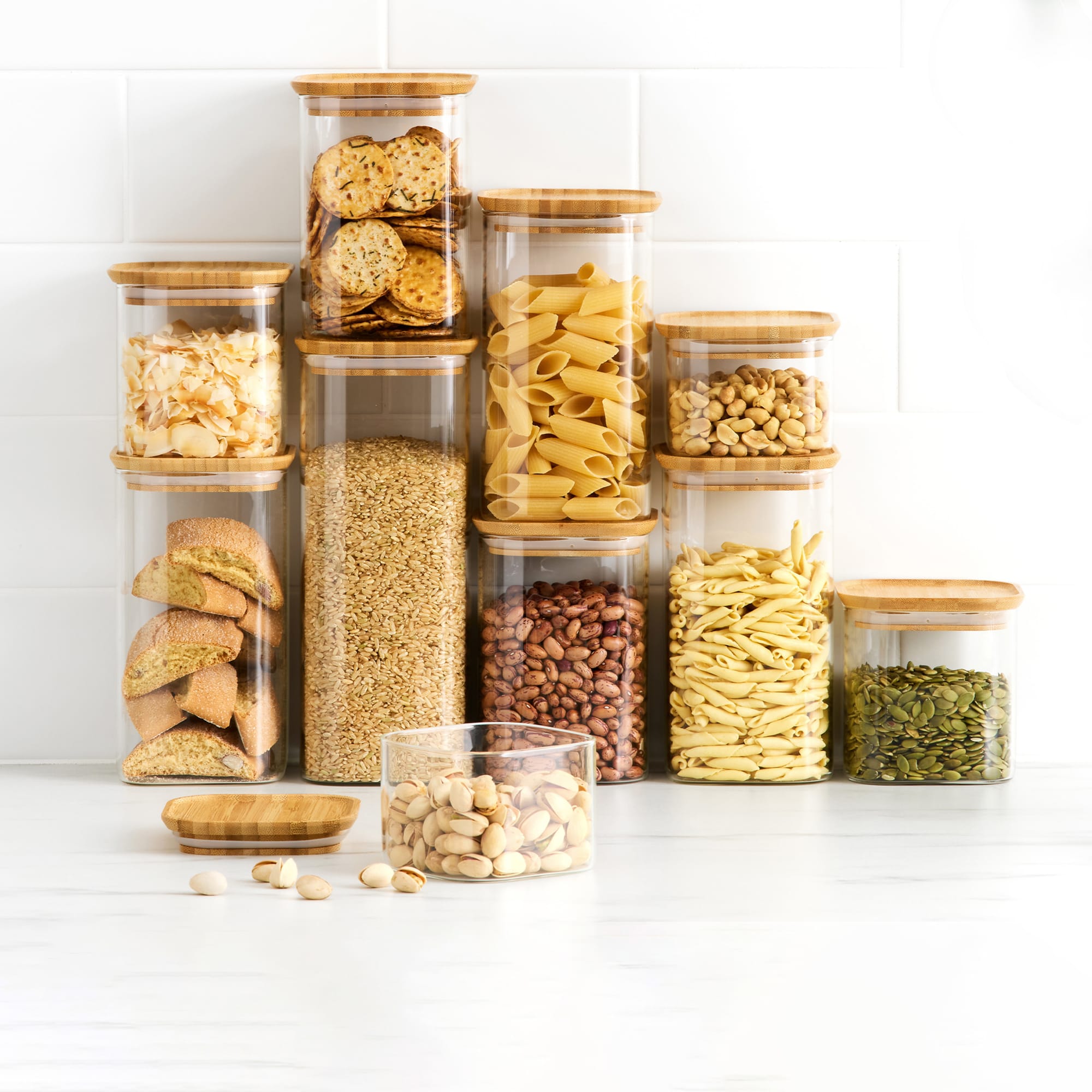 Kitchen Pro Eco Square Glass Canister with Bamboo Lid Set 10pc