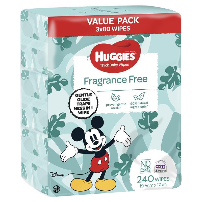 Huggies Fragrance Free Wipes - 3x80 Pack