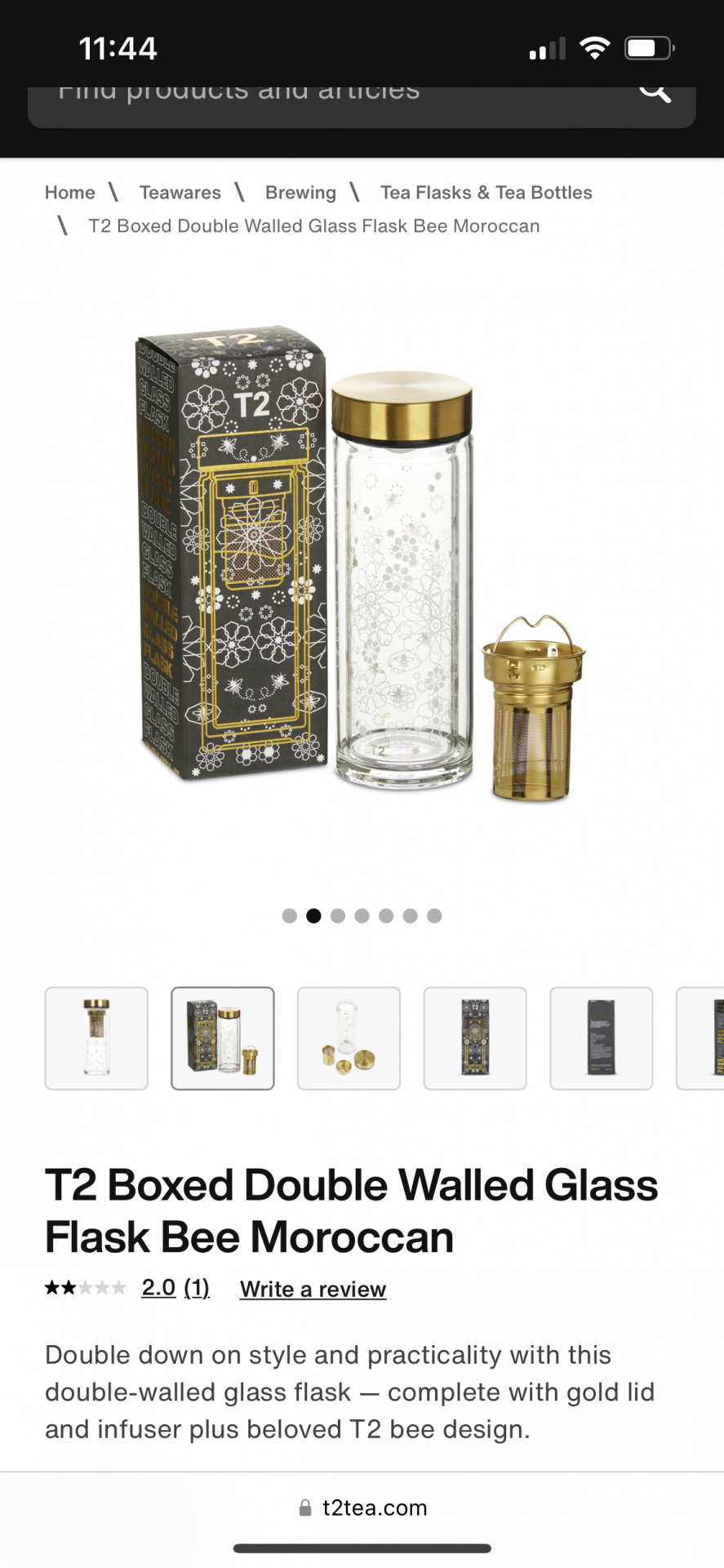T2 Boxed Double Walled Glass Flask Bee Moroccan