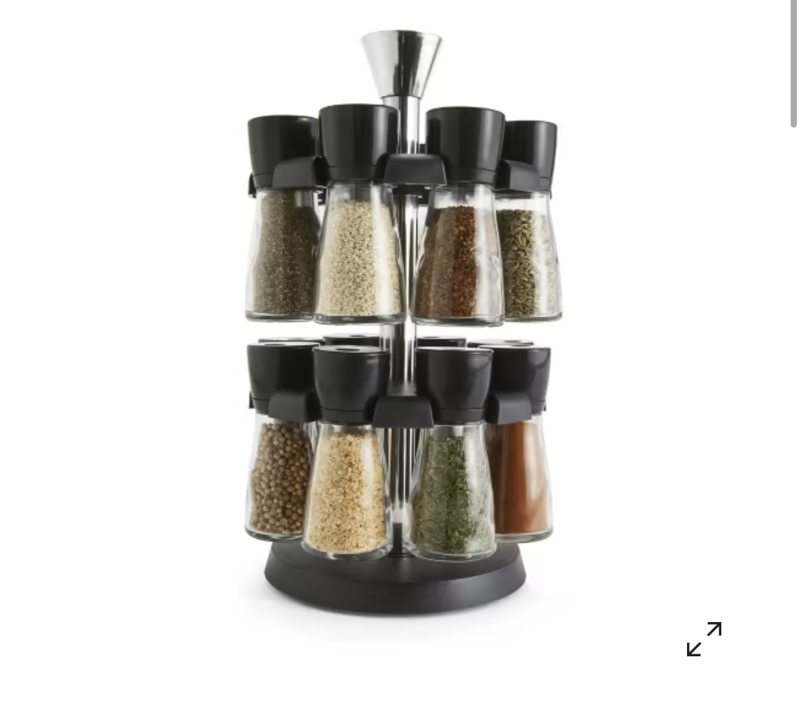 Spice rack and empty spice bottles