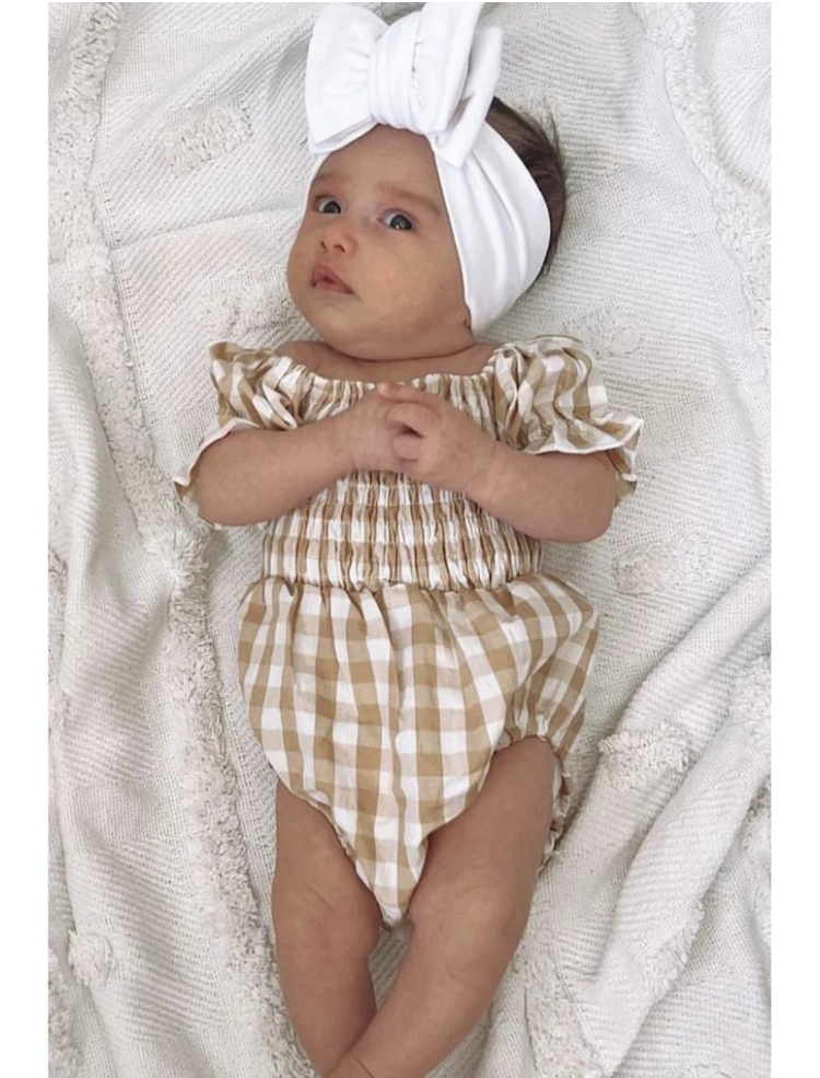 BEIGE GINGHAM ROMPER (3-6 Mths)