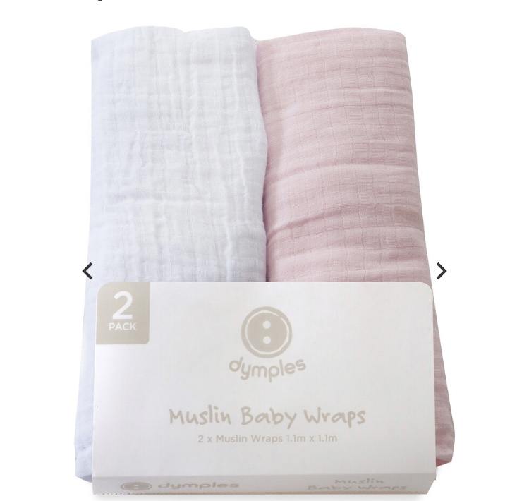 Dymples Plain Muslin Wraps 2 Pack - Pink