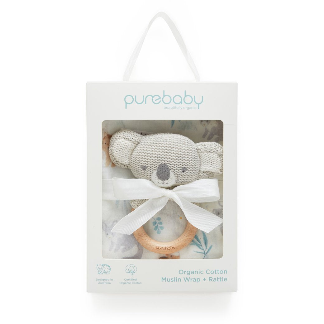 Muslin wrap and rattle set