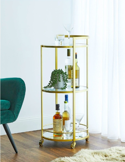 Heritage Gatsby Circle Glass Bar Cart in Gold