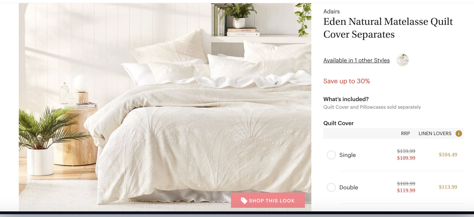 Eden Natural Matelasse Quilt Cover