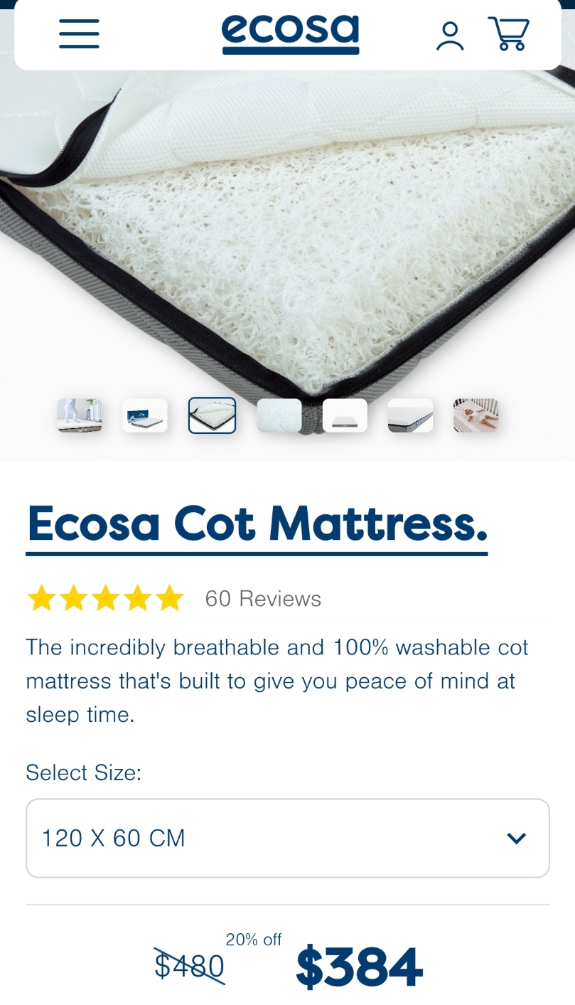 Ecosa breathable Cot Mattress 120x60cm