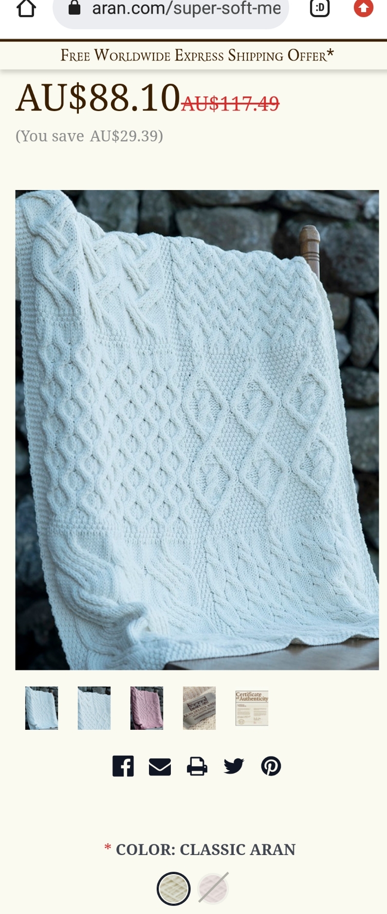 Aran Market Baby blanket 100% wool