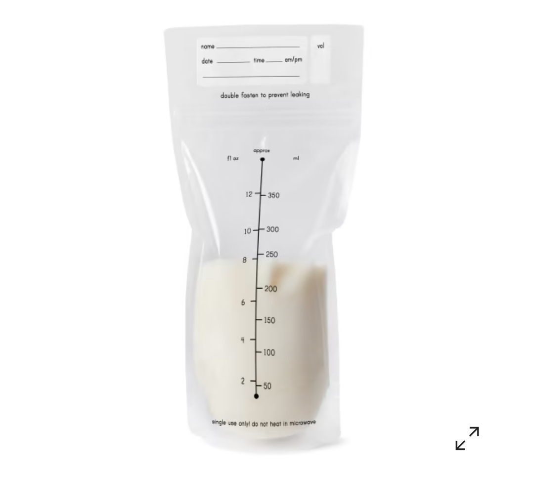 Milk storage bags and small (1 - 2 ml) syringes