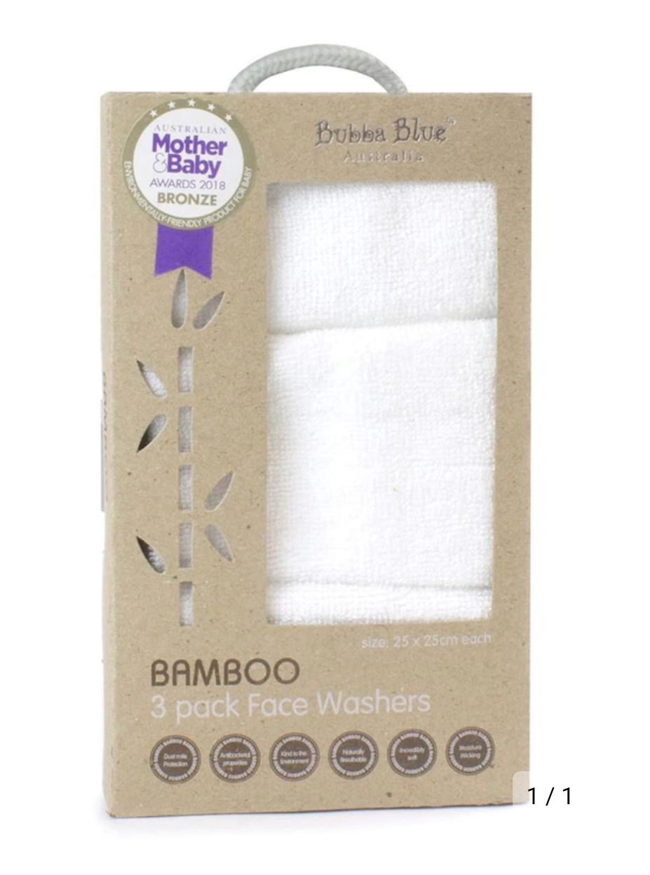 Bubba Blue Bamboo Face Washers 3 Pack