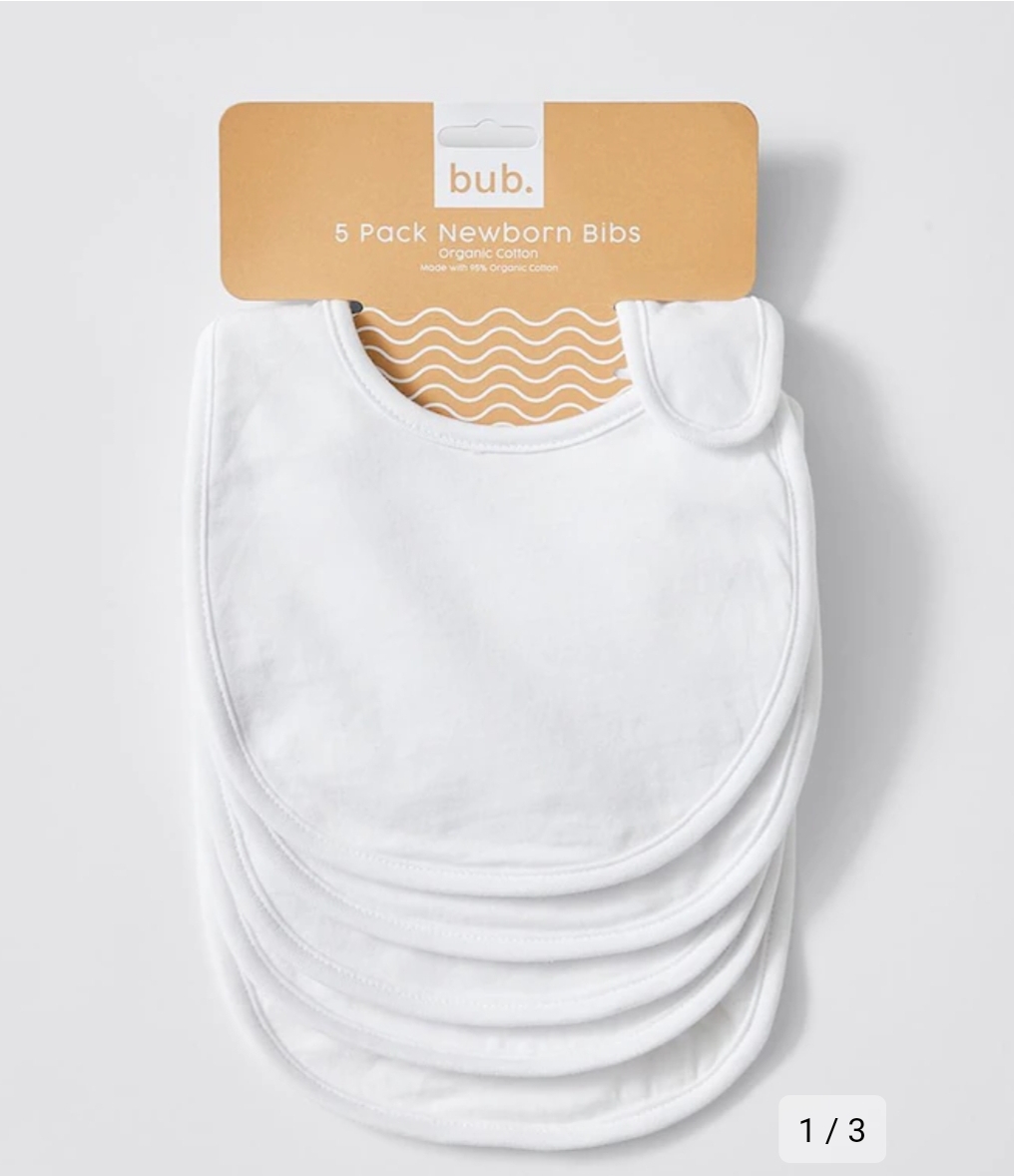 bub. Organic Cotton Newborn Bibs 5 Pack