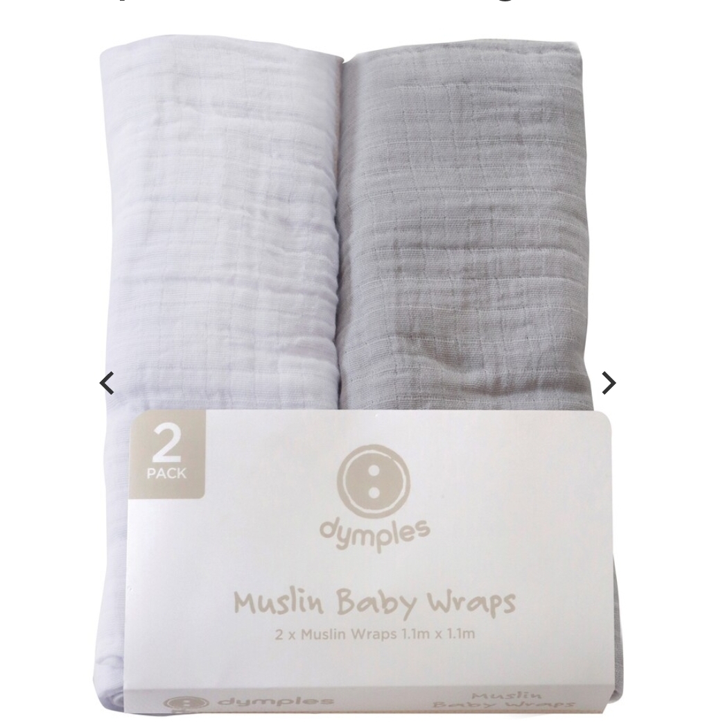 Dymples Plain Muslin Wraps 2 Pack - Grey