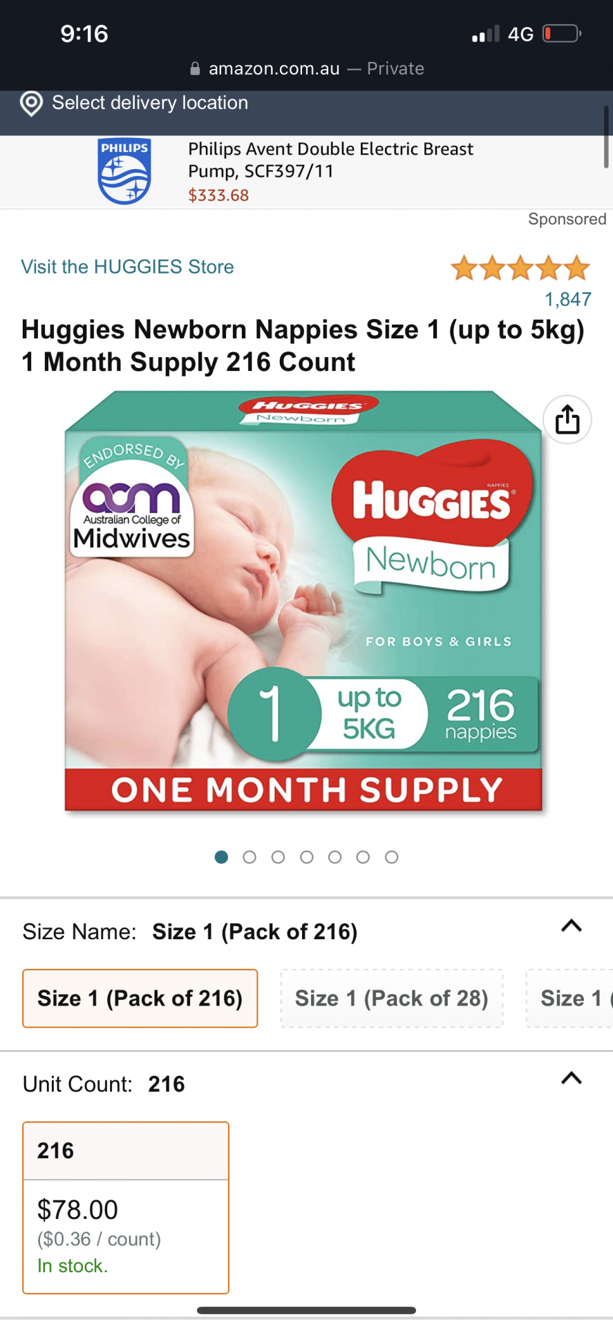 Huggies newborn nappies 216