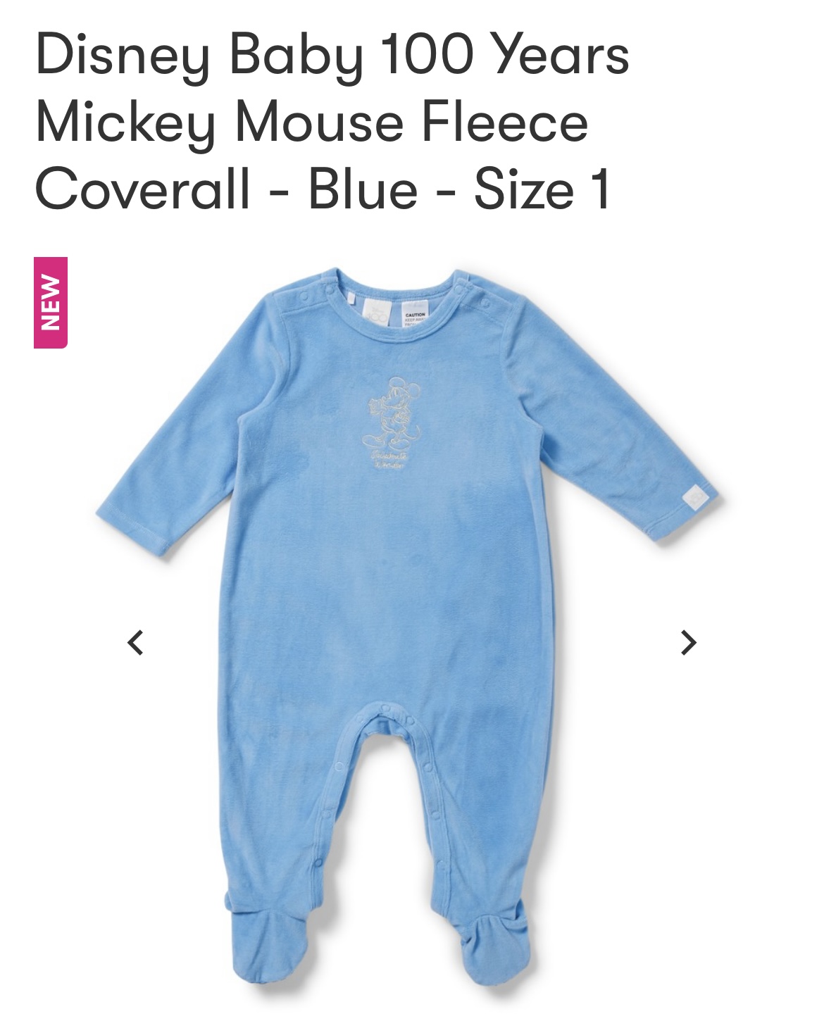 Disney Baby 100 Years Mickey Mouse Fleece Coverall - Blue - Size 1