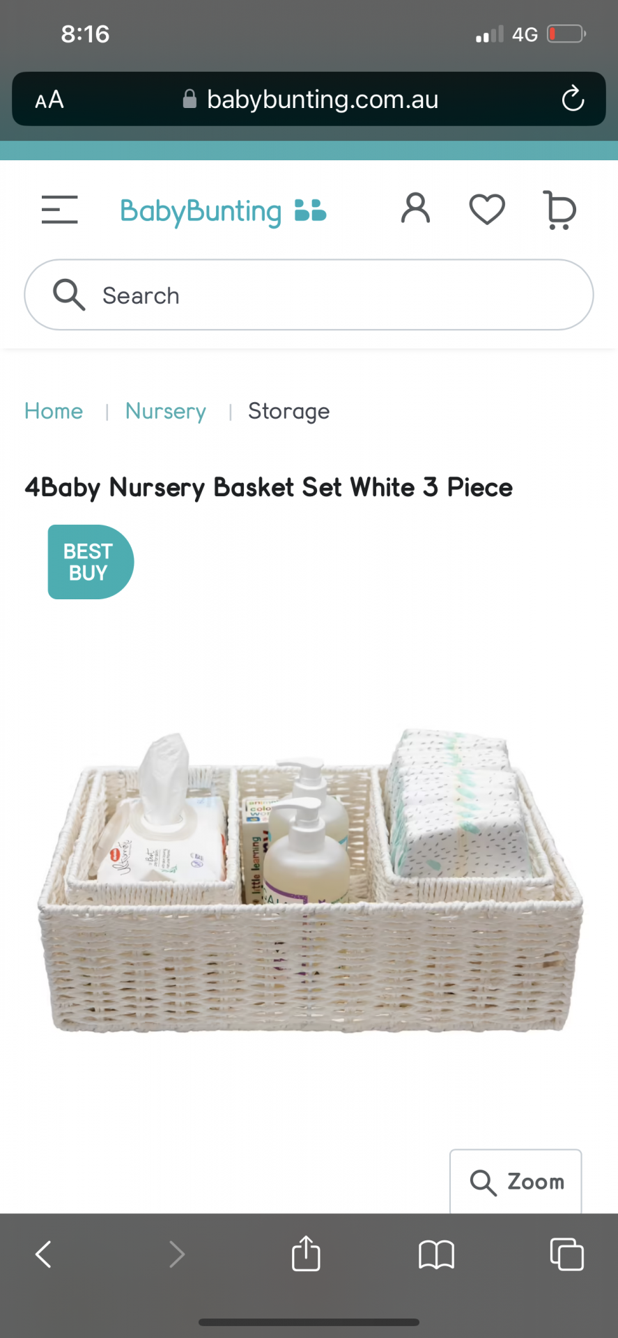 4Baby Nursery Basket Set White 3 Piece