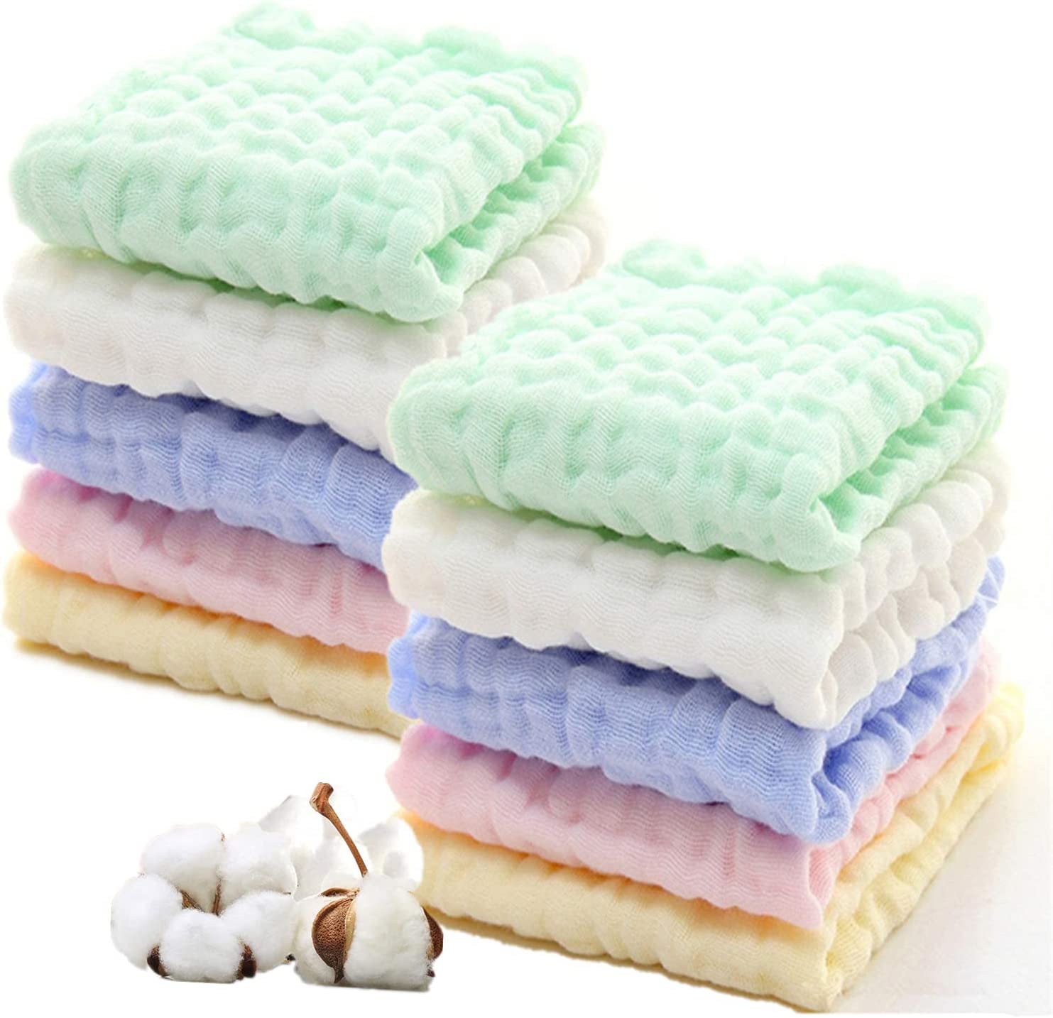 CNZON Baby Muslin Washcloths 10 Pack