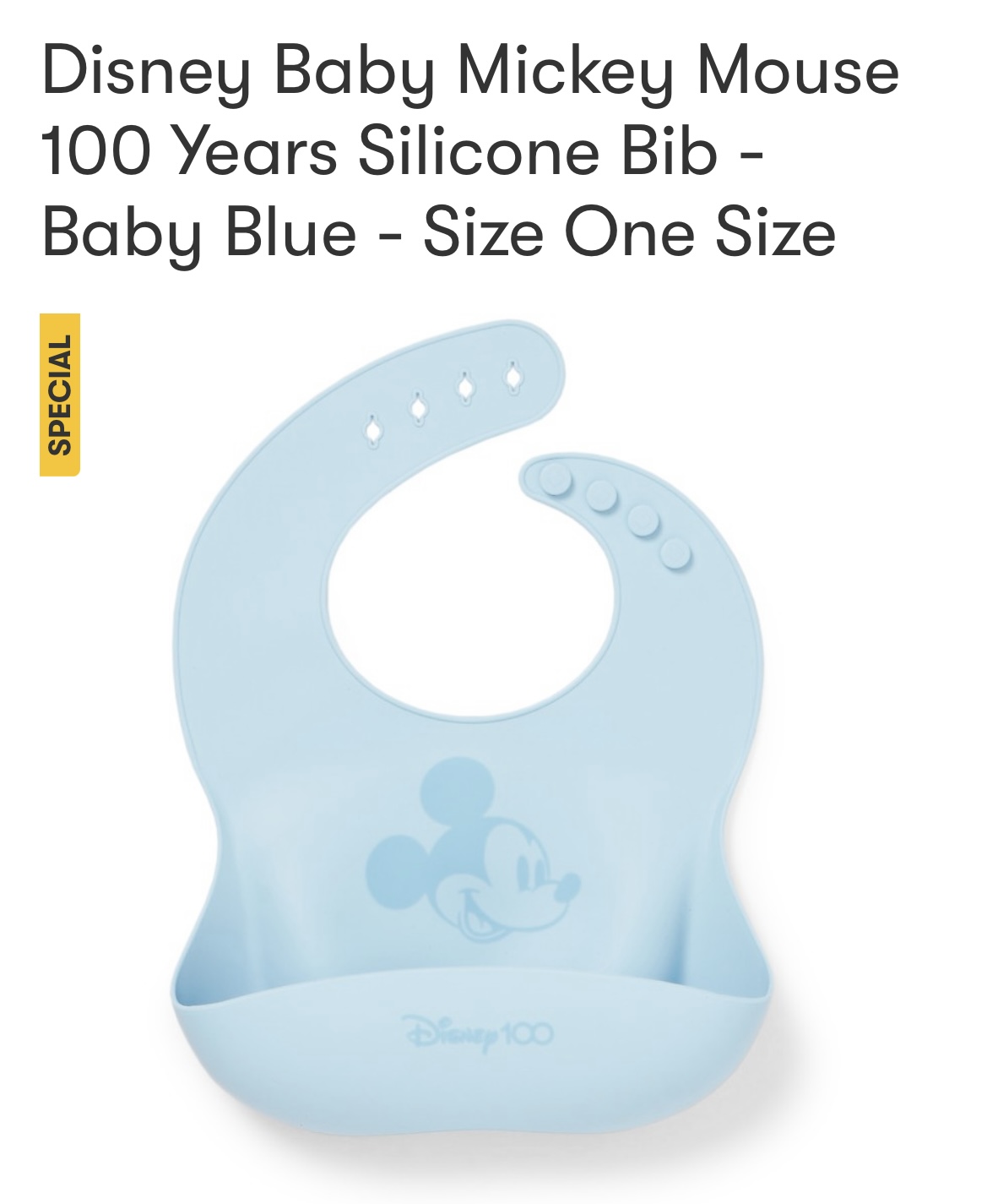 Disney Baby Mickey Mouse 100 Years Silicone Bib - Baby Blue