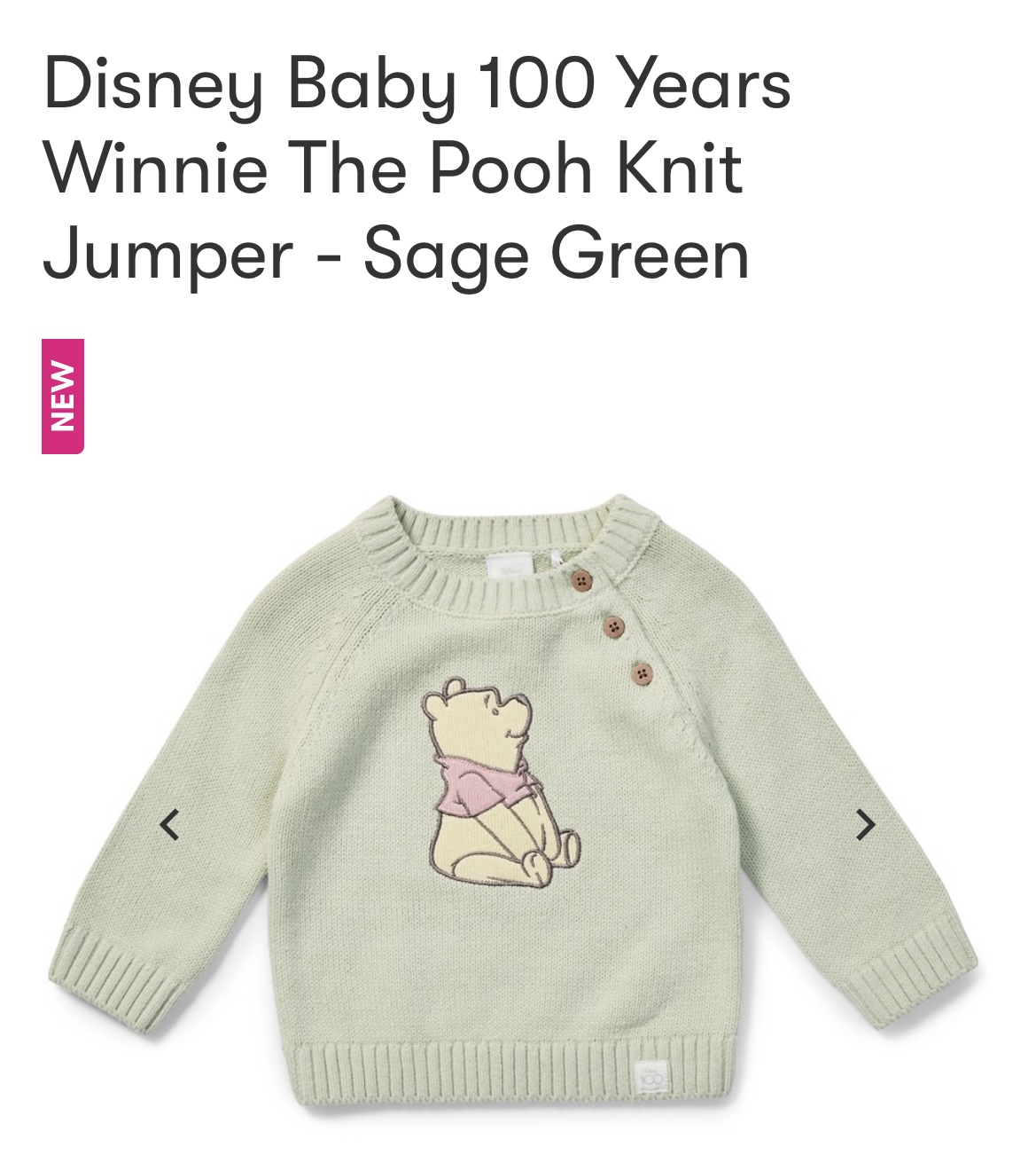 Disney Baby 100 Years Winnie The Pooh Knit Jumper - Sage Green