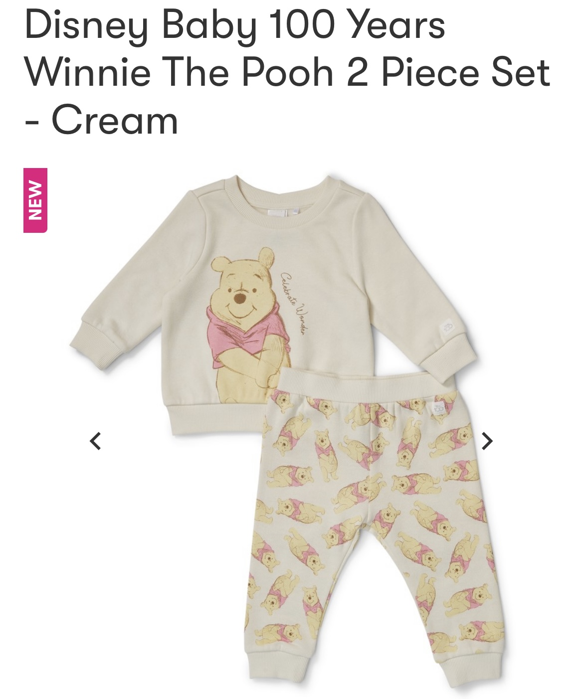 Disney Baby 100 Years Winnie The Pooh 2 Piece Set - Cream