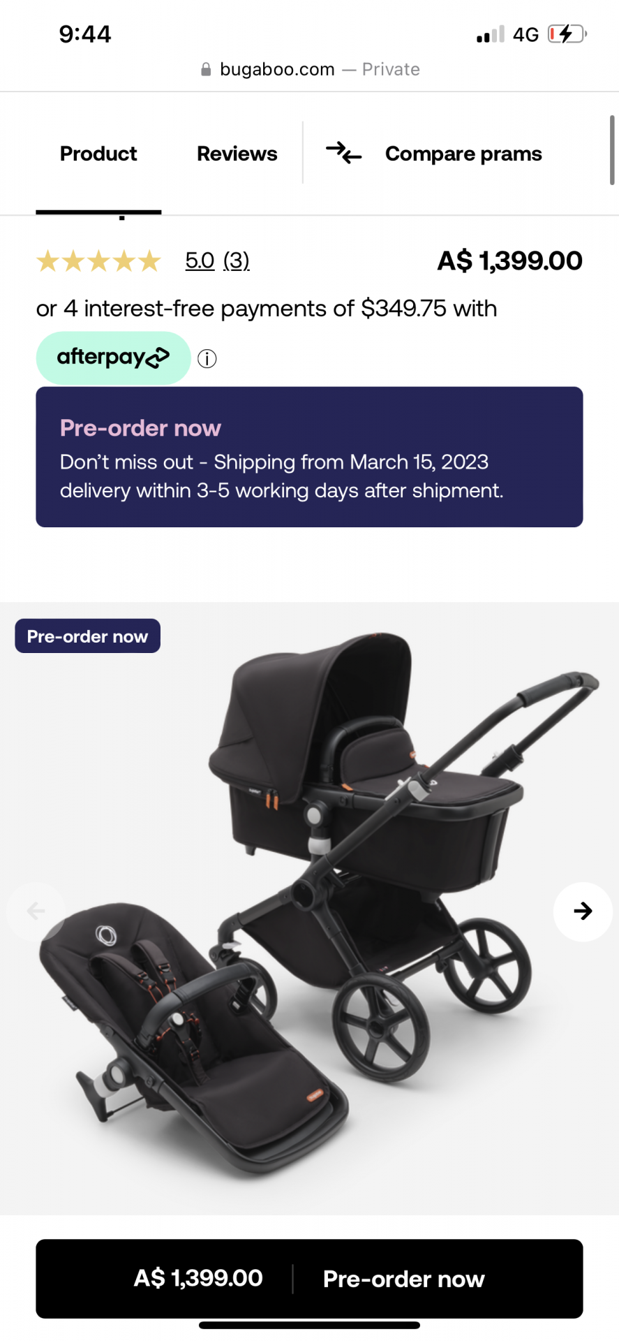 Bugaboo Fox Cub bassinet and seat pram