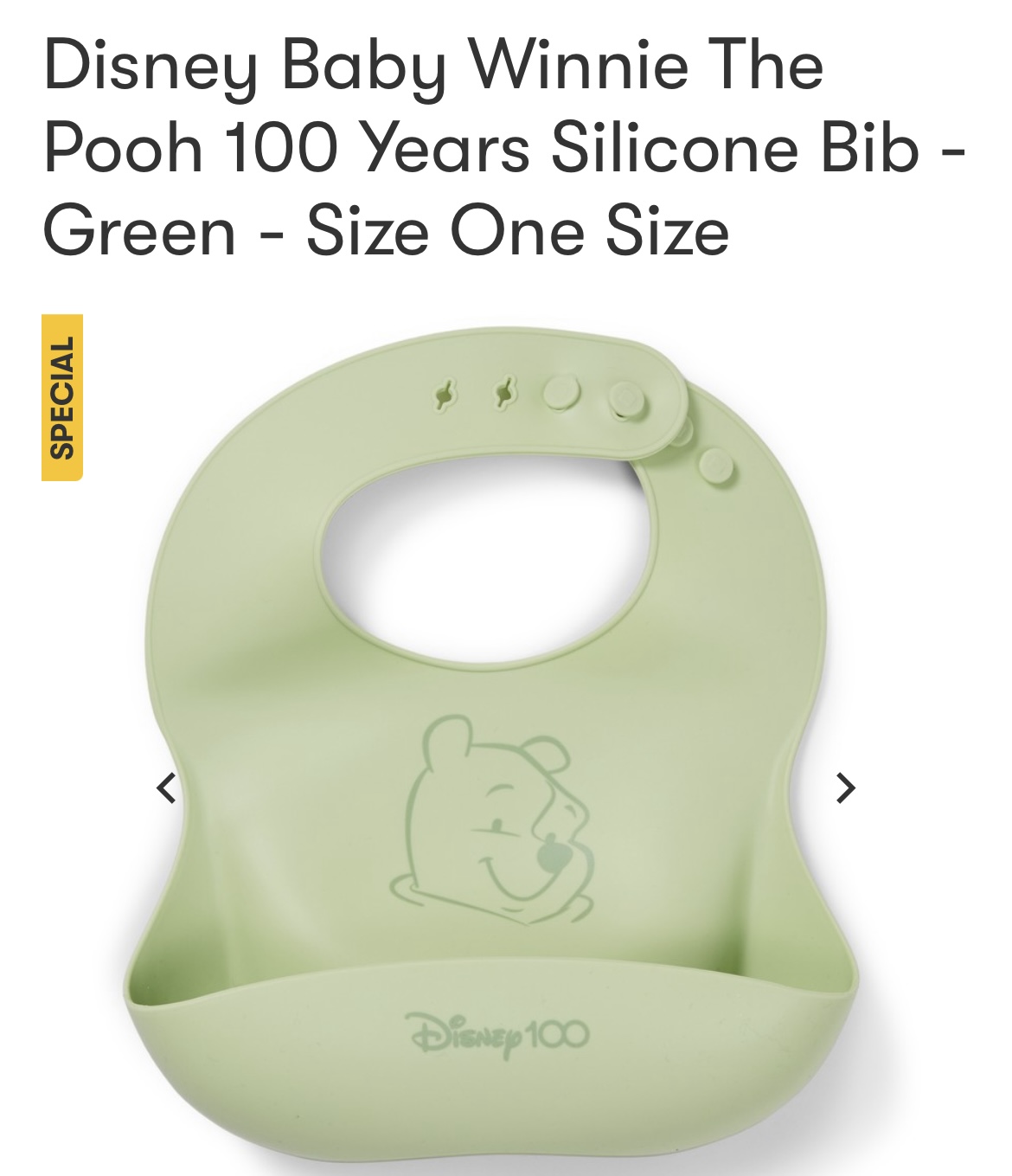 Disney Baby Winnie The Pooh 100 Years Silicone Bib - Green