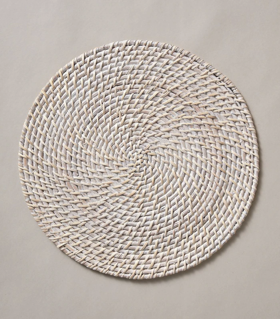 Whitewashed Rattan Round Placemat