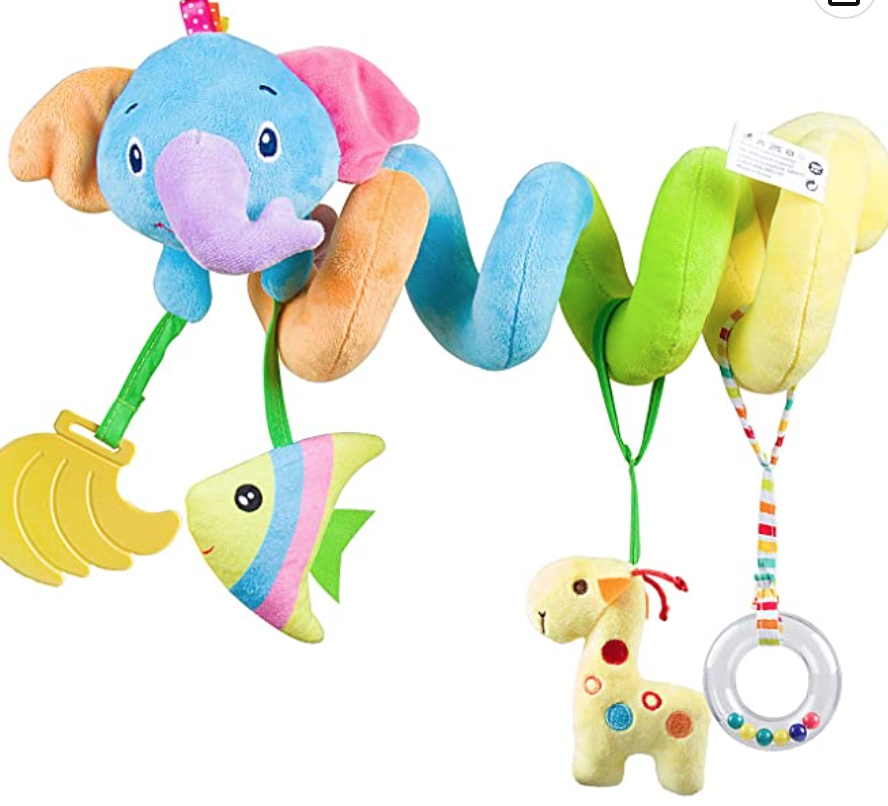 Car Seat Toy, Baby Activity Spiral Plush Hangings Stroller Crib pram Toy Accessories for boy or Girl(Blue-Elephant)