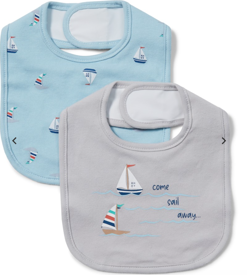 Dymples Baby Sail Print Newborn Bibs 2 Pack - Grey & Blue - Size One Size