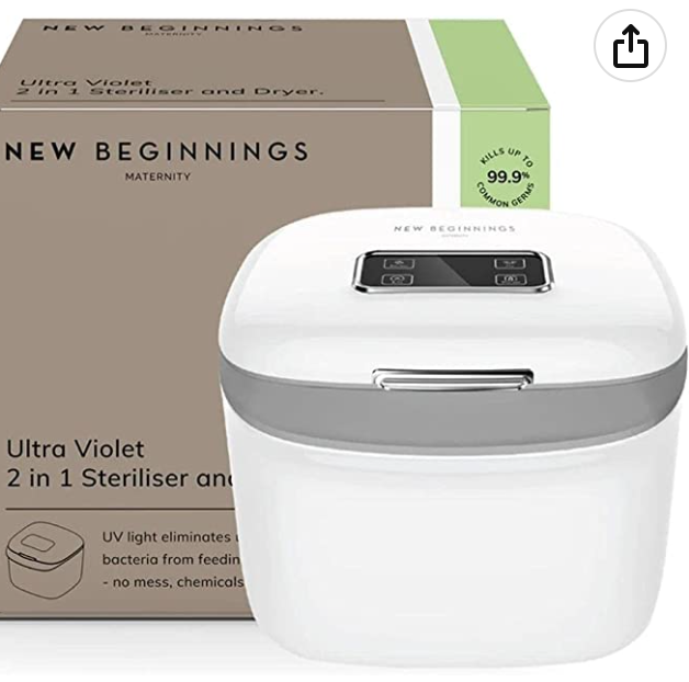 New Beginnings BPA-Free 2-in-1 UV Steriliser and Dryer, Compact & Silent, Fits up to 6 Bottles