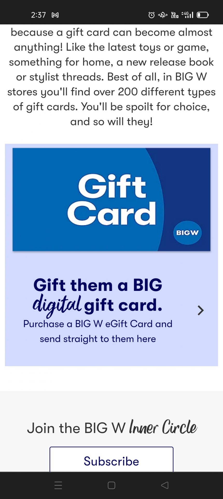 Big W gift card