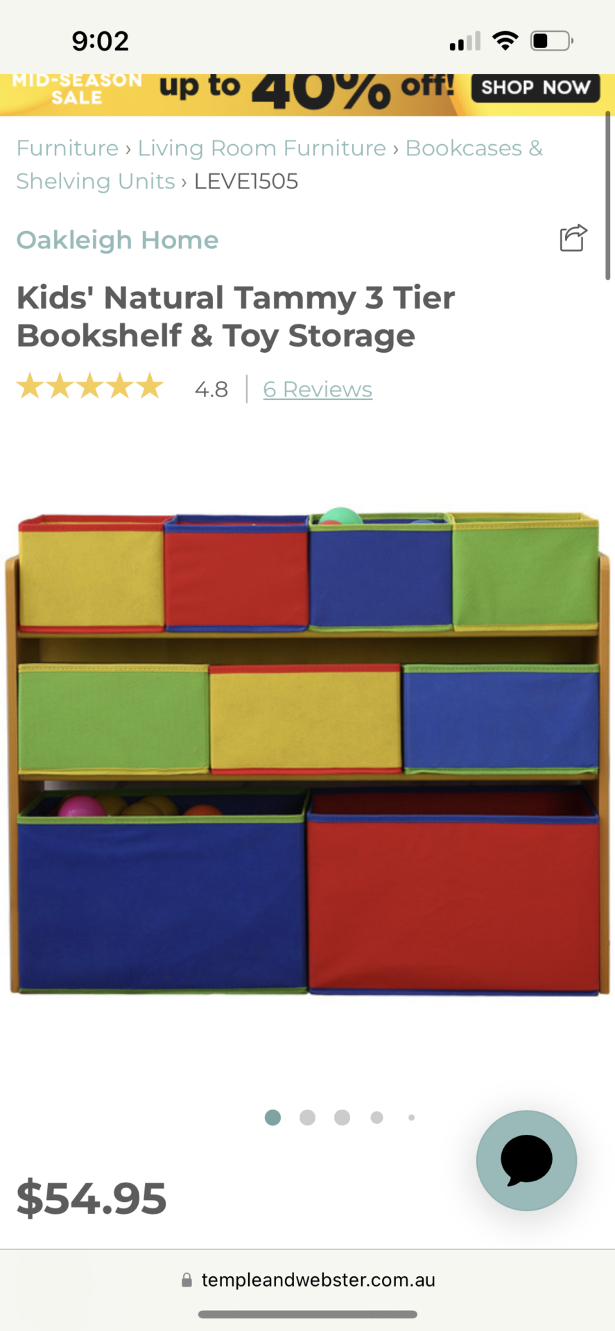 Kids' Natural Tammy 3 Tier Bookshelf & Toy Storage