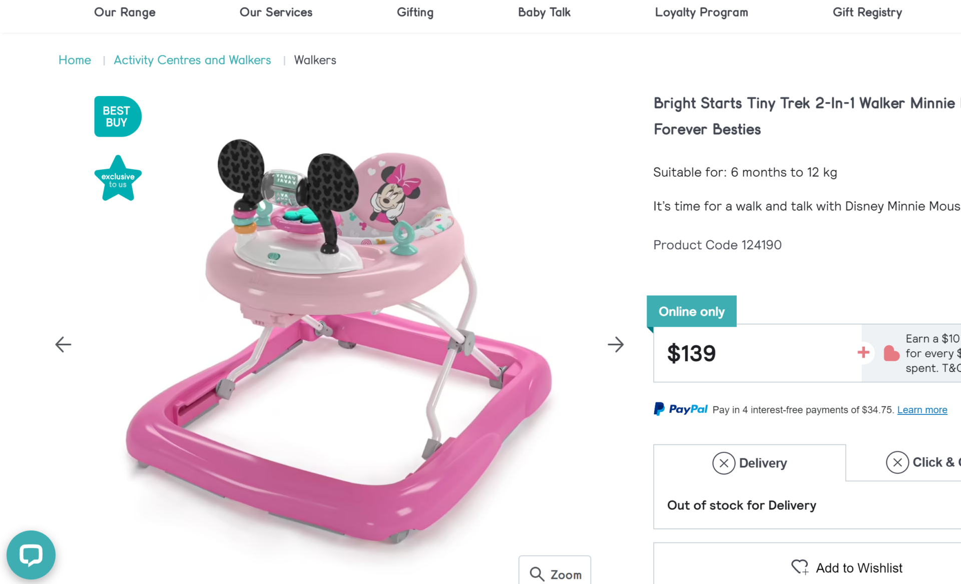 Bright Starts Tiny Trek 2-In-1 Walker Minnie Mouse Forever Besties