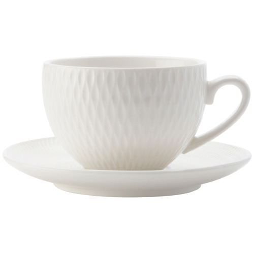 White Basics Diamonds 90ml Espresso Cups & Saucers