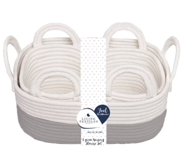 Living Textiles Cotton Rope Basket Grey 3 Piece