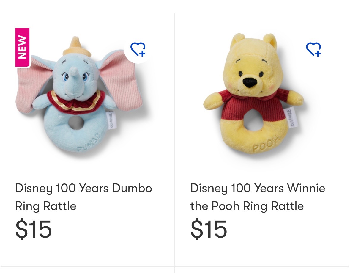 Dumbo or Winnie the pooh ring rattle