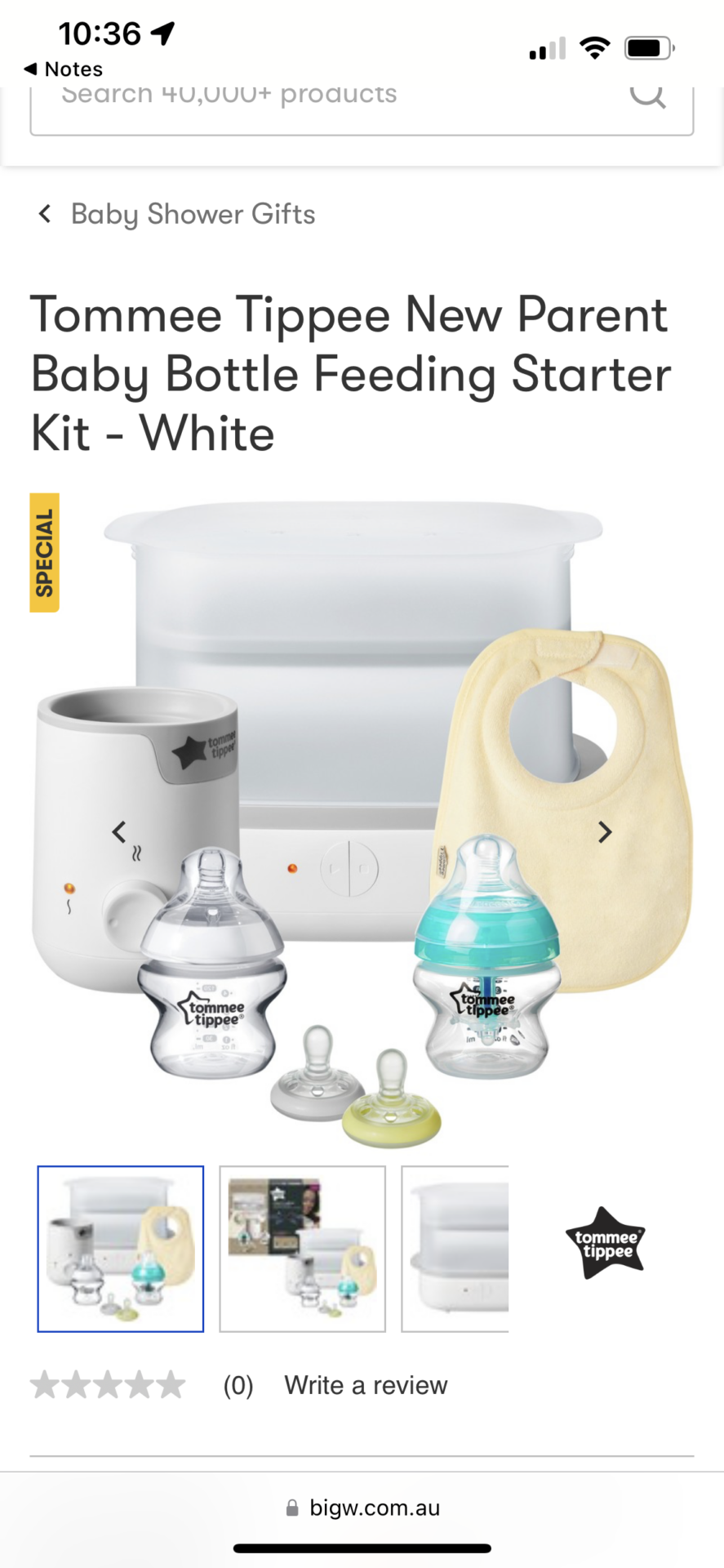 Tommee Tippee New Parent Baby Bottle Feeding Starter Kit - White