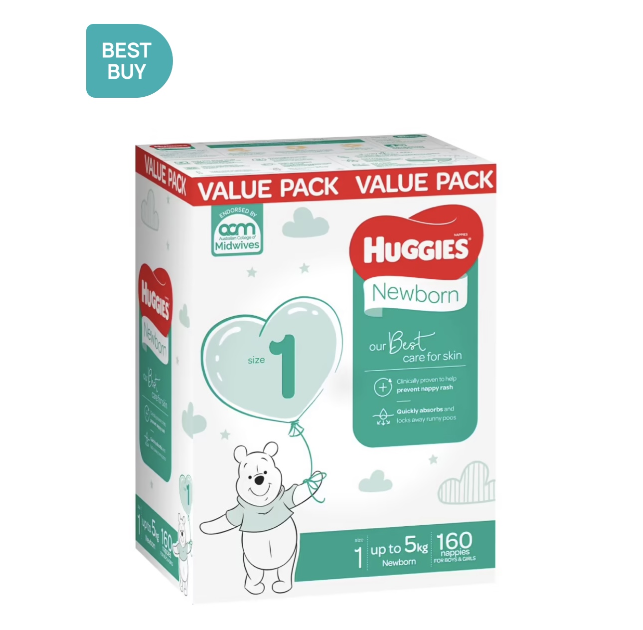 Huggies Nappies Mega Newborn Size 1 - 160 Pack