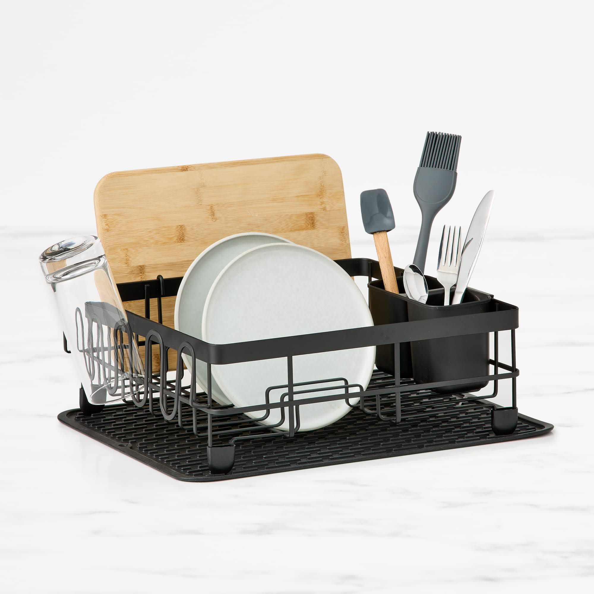 Kitchen Pro Tidy Dish Rack with Silicone Mat Black