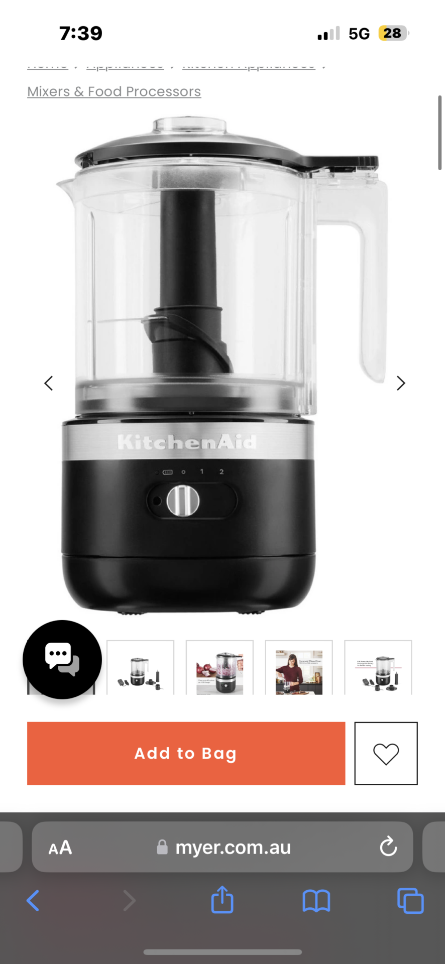 Kitchen Aid Cordless 5 Cup Food Chopper Matte Black KFC519ABM