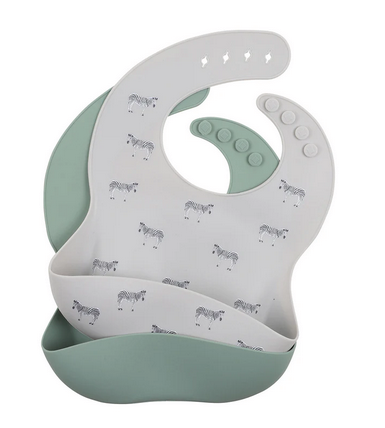 ZEBRA PRINT 2 PACK SILICONE BIBS