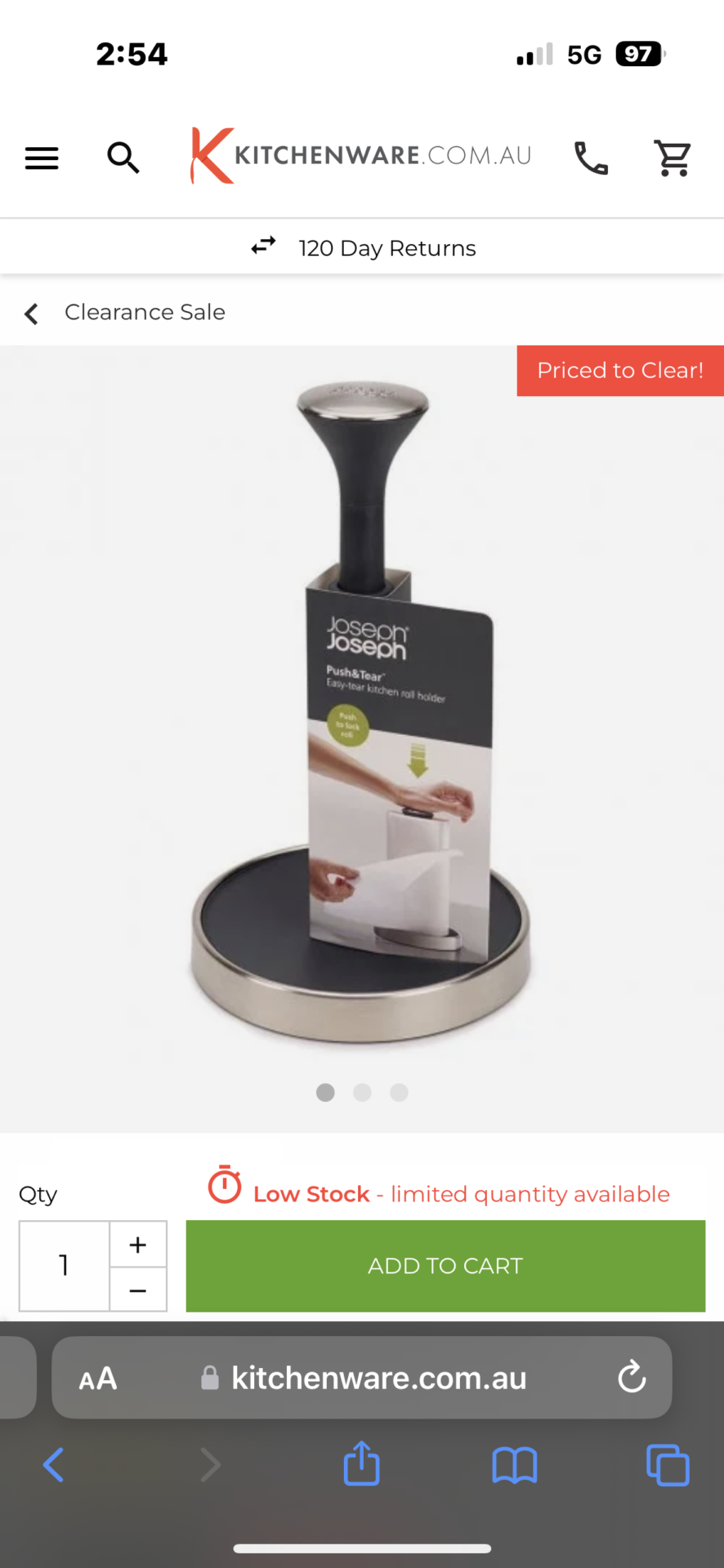 Joseph Joseph Push & Tear Kitchen Roll Holder Grey