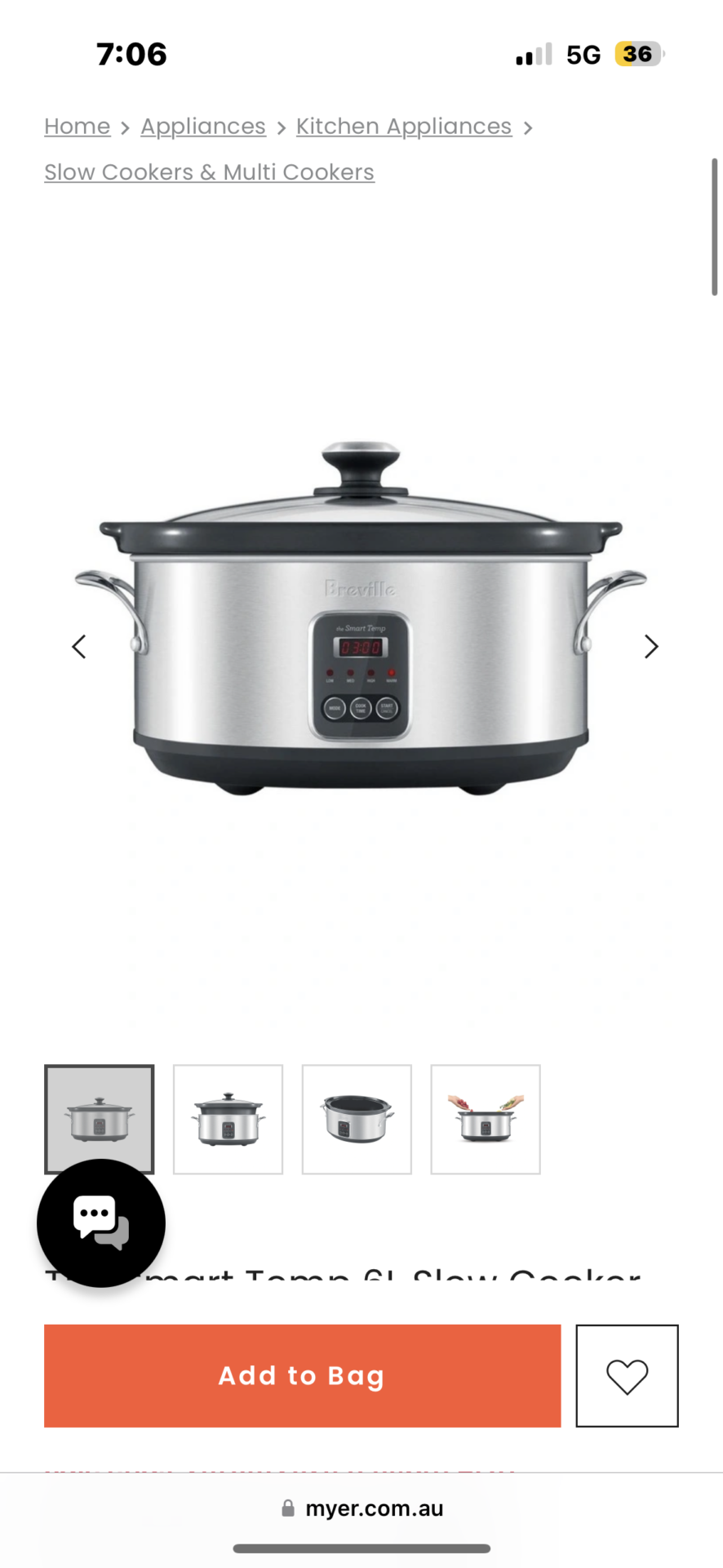 Breville The Smart Temp 6L Slow Cooker Stainless Steel BSC420SS