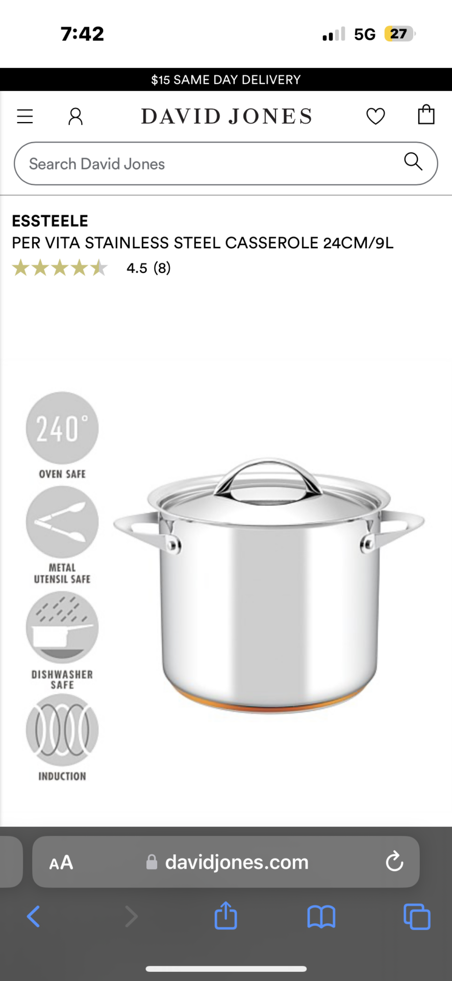 Essteele PER VITA STAINLESS STEEL CASSEROLE 24CM/9L