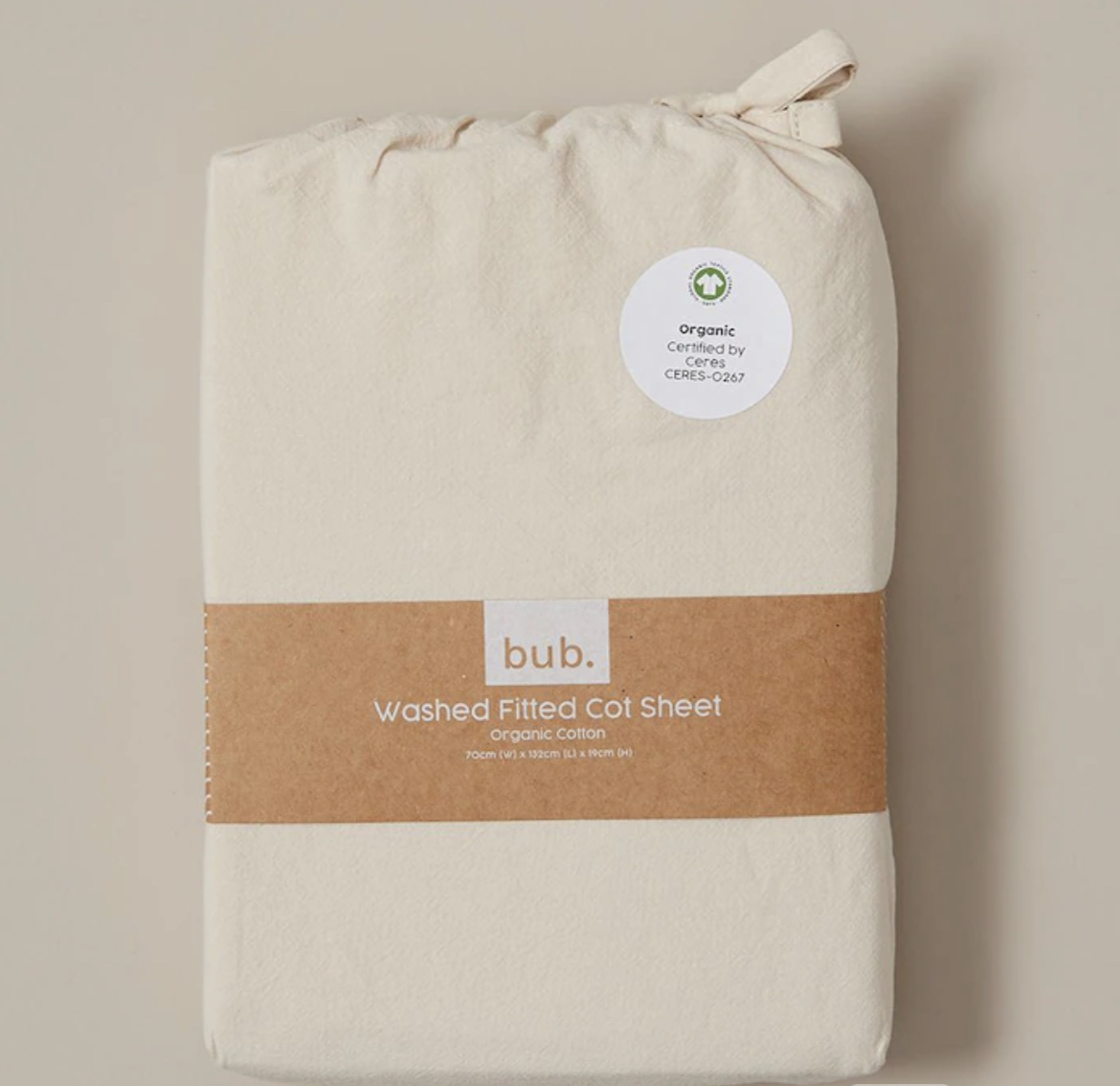 bub. Organic Cotton Arlo Washed Fitted Cot Sheets - Beige