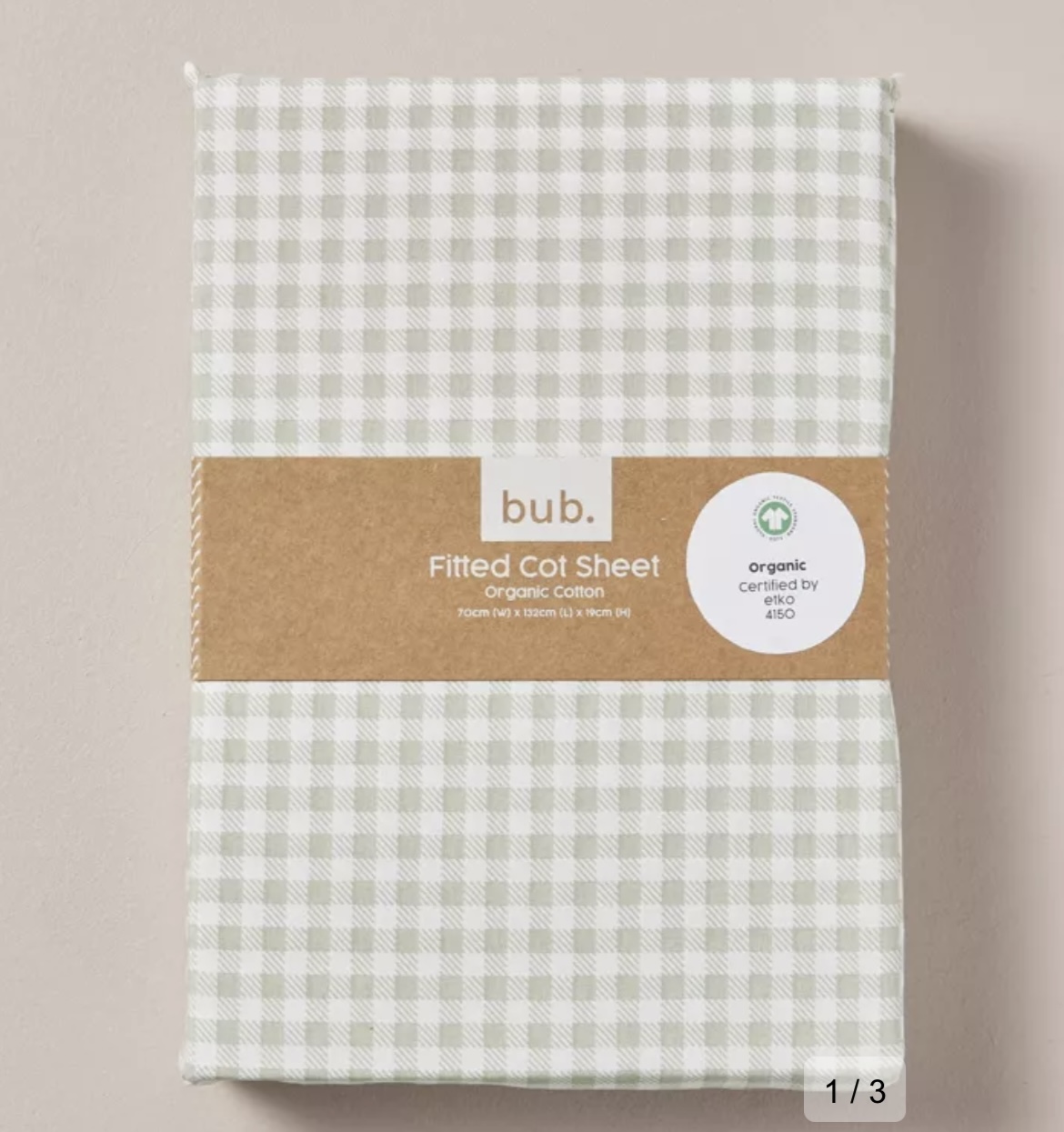 bub. Organic Cotton Fitted Cot Sheet - Green Gingham