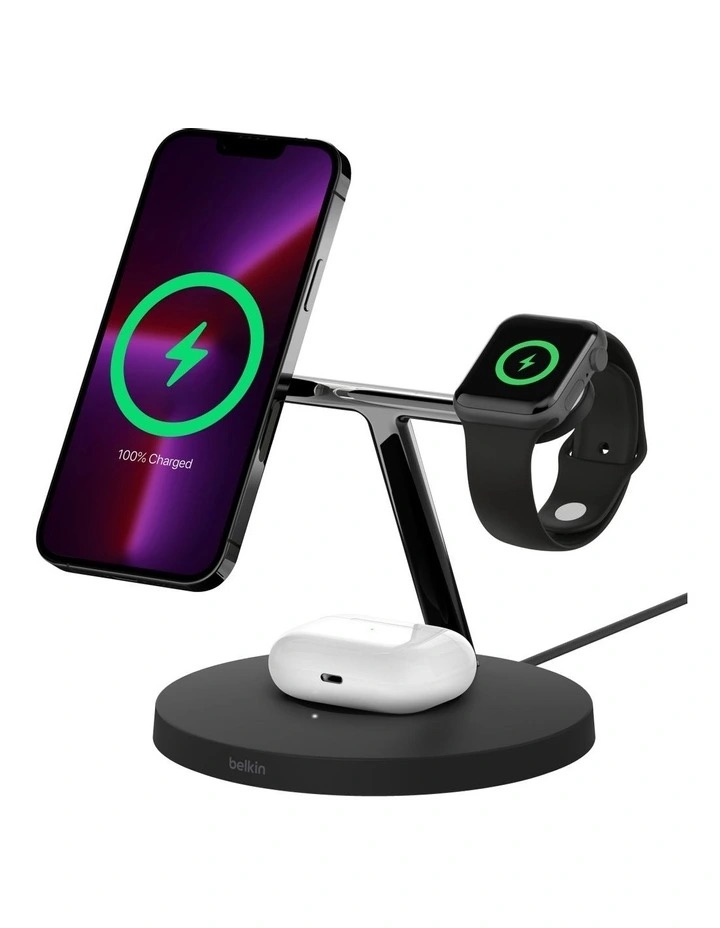 Belkin BOOST CHARGE PRO 3-in-1 Wireless Charger with MagSafe in Black