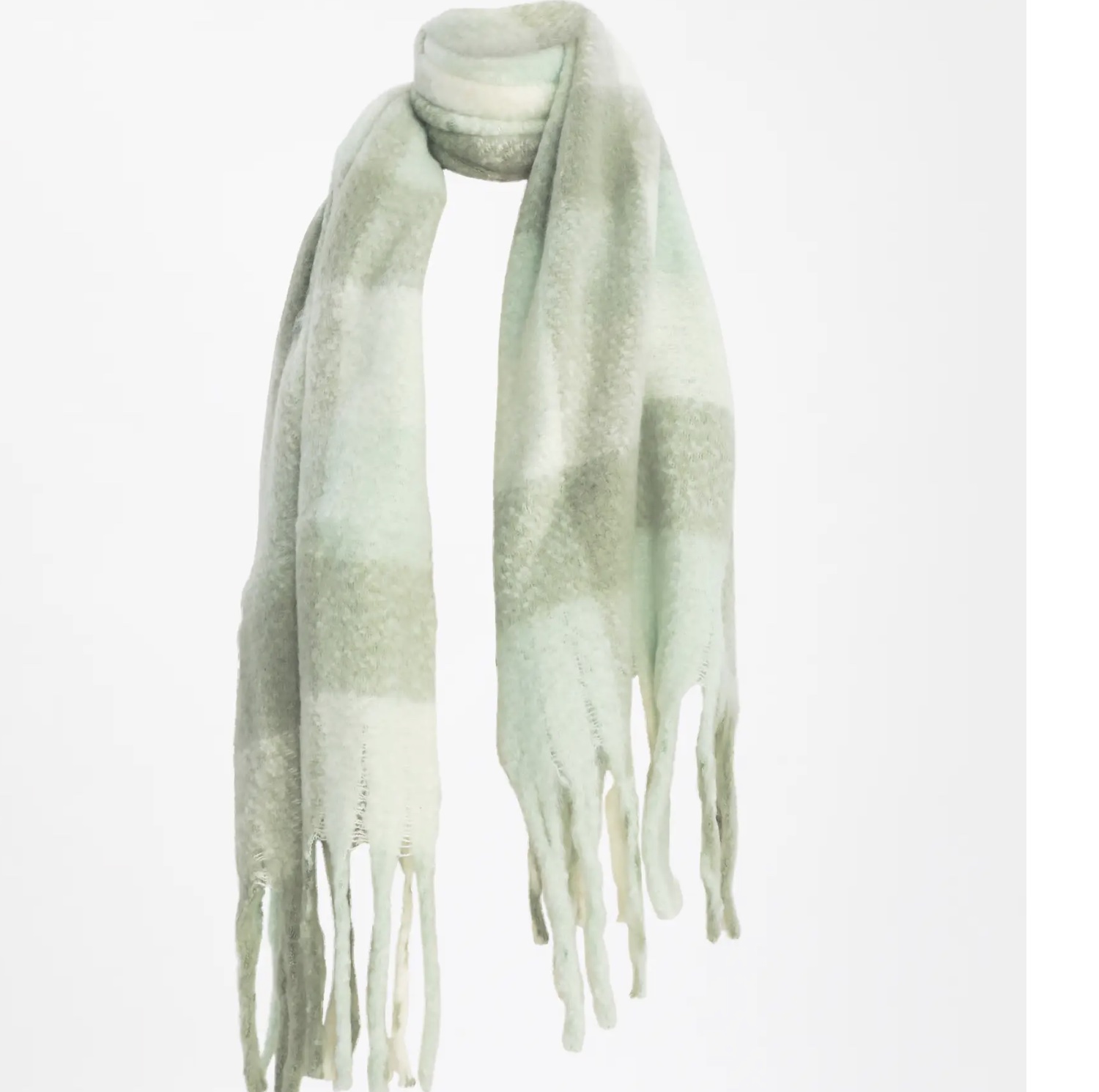 Check Oversized Tassel Scarf PEAR