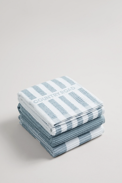 CR STRIPE AUSTRALIAN COTTON TEA TOWEL PACK OF 3