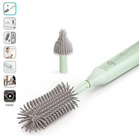 Baby Bottle Brush, Electric Bottle Cleaner Brush Set, Silicone Bottle Brush with 2 Brush Heads, Cleaning Brush for Baby Bottle, Nipples, Water Bottle, Glassware,