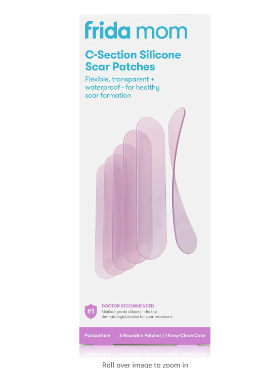 Frida Mom C-Section Silicone Scar Patches | Reusable Medical Grade Silicone Scar Treatment | Great for Keloid Scars | 6 8" Long Patches with Case and Pouch Included, Clear